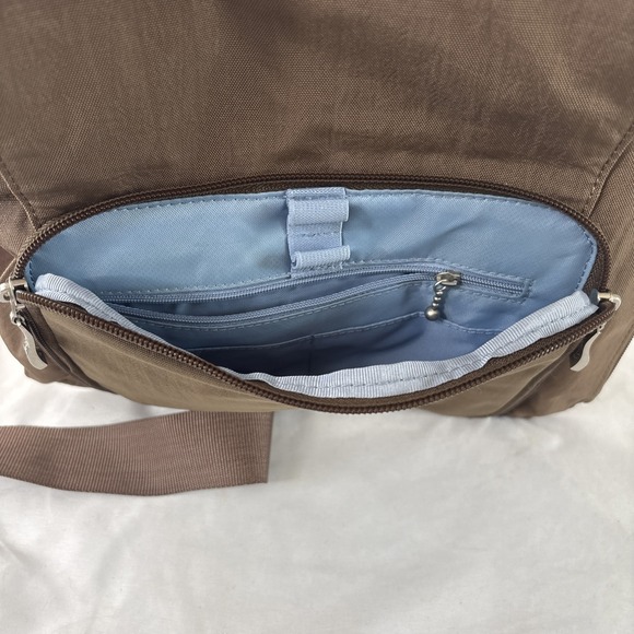 Baggallini Messenger Crossbody Shoulder Bag Purse Travel Brown Blue Interior - Picture 10 of 12